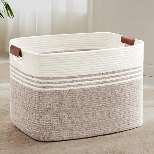 100L Large Woven Laundry Basket Hamper with Leather Handles,Brown - color: Brown, size: 100L