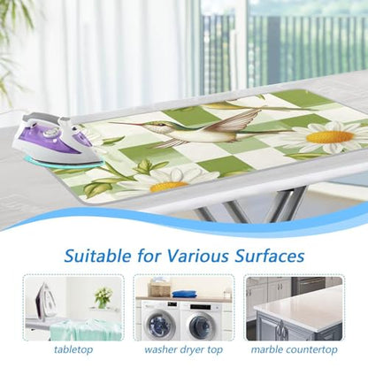 Ironing Mat Portable Ironing Pad Ironing Blanket for Table Top Heat Resistance Double-Side Using Travel Large 47.2 x 27.6 Inch Foldable Lightweight Checkered Green and White Hummingbirds - color: Checkered Green and White Hummingbirds Daisy