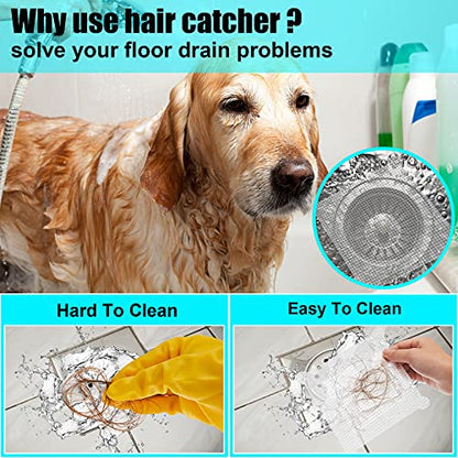 Chengu 50 Pcs 5.7 Inch Disposable Hair Catcher Shower Drain Stickers Square Mesh Shower Drain Catcher Cover Stickers Bathtub Stopper Decals with 5 mm Holes for Bathroom Kitchen Sink Filter Accessories