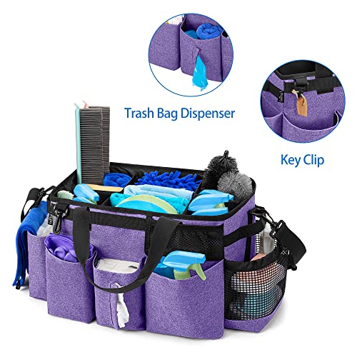 LoDrid Wearable Cleaning Caddy Bag with 4 Foldable Dividers, Purple - color: Purple
