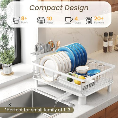 SNTD Dish Drying Rack for Small Kitchen Counter, 11" W x 15" L, White - color: White, size: 11" W x 15" L