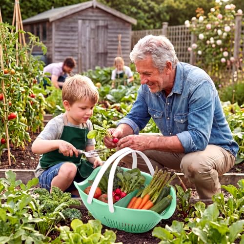 Nuogo 3 Pcs Garden Harvest Basket with Dividers Tool Caddy,Sage Green - color: Sage Green
