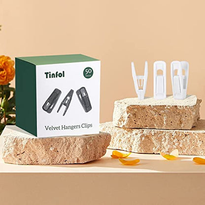 Tinfol White Velvet Hanger Clips 50Pack, Strong Flocked Finger Clips, Large Opening Pants Clip, Clothes Pin for Thin Suit Skirt Pant Clothes Hangers - color: White, size: 50PC