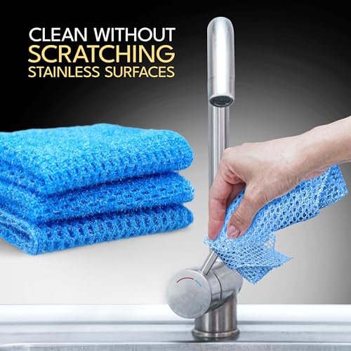 Non Scratch Dish Scrubbers for Cleaning Dishes (3PK) - Reusable Kitchen Sponge - Replace Dish Sponges for Washing Dishes - Best Household Scrubbing Pad & Alternative Dishwashing Scrub Pads Supplies - color: Blue 3 Pk