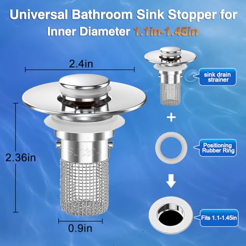 Sink Stopper Hair Catcher, Pop-up Sink Drain Strainer with Removable Stainless Steel Strainer Basket Hair Catcher,Bathroom Sink Strainer for Bathroom Sink Stopper Replacement (2, Silver) - color: 2,upgrade Silver