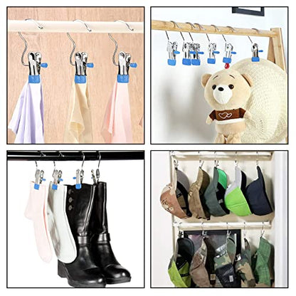 FuninCrea Laundry Hooks Clip, 5 Pcs Stainless Steel Anti-Slip Boot Laundry Hanger Clips Portable Heavy Duty Multi-Functional Single Hanging Clothes Clips for for Scarf, Gloves, Shoes, Socks (Blue) - color: Blue