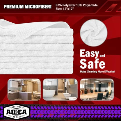 AIDEA White Microfiber Cleaning Cloth 10PK, Cleaning Rags 12×12" - color: White, size: 10PK