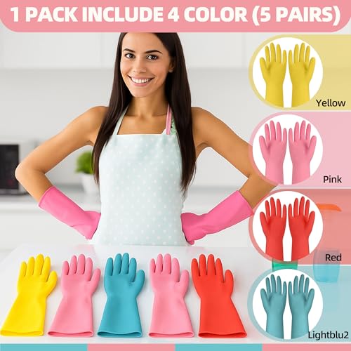 Xgunion Rubber Cleaning Gloves 5 Pairs Non-Slip Reusable (M) - size: Medium