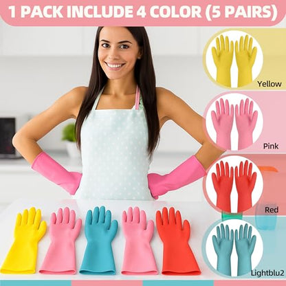 Xgunion Rubber Cleaning Gloves 5 Pairs Non-Slip Reusable (M) - size: Medium