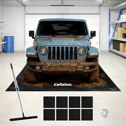 7'9"x18' Garage Floor Mat, Heavy Duty Containment Mat with a Squeegee Waterproof PVC Non-Slip Durable Protection from Snow, Rain and Mud, for Cars SUVs Trucks Parking Garages, Black - size: 7'9"x18'