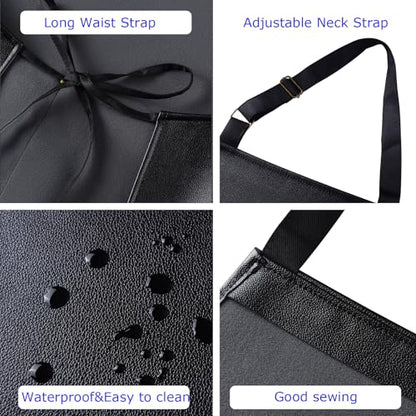eywlwaar PU Waterproof Apron with 2 Big Pockets Adjustable Oil Proof Apron for Kitchen Dishwashing Cooking 29.92"x 26.77" - color: Black&orange
