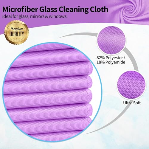 Microfiber Cleaning Cloth - 6 Pack Glasses Cleaning Cloth, 16" x 14" Window Cleaning Rags, Streak Free Lint Free Polishing Cloths Wipes for Eye Glass, Stainless Steel, Windshield, Purple - color: Purple, size: 16" x 14"