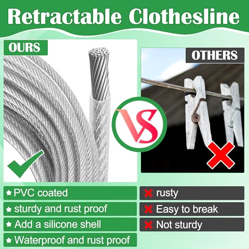 Windspeed Retractable Clothesline Outdoor Heavy Duty Travel Clothesline Retractable Clothes Line for Outside Travel Camping Cloth Line, Galvanized Steel Material, and 10 Clips, Storage Bag (50Ft) - size: 50Ft