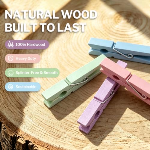 100 Pcs Wooden Clothespins Bulk - 2.9 Inch Cheer Light Pink Clothes Pins - color: Light Pink