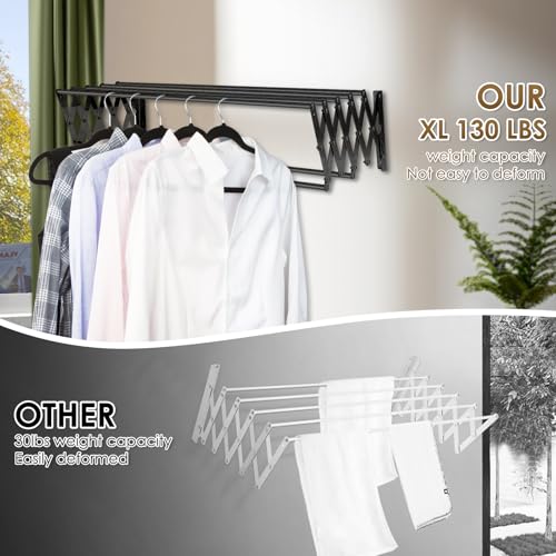 XL-31.5" Wall Clothes Drying Rack, Retractable Mounted Rack Black - color: Black