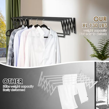 XL-31.5" Wall Clothes Drying Rack, Retractable Mounted Rack Black - color: Black