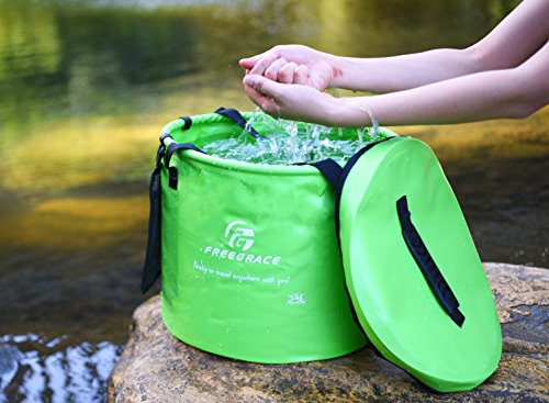 Freegrace Collapsible Water Bucket with Lid 23L Portable Camping Wash Basin - color: Green, size: 23L