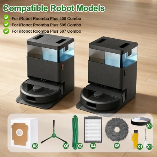 Replacement Parts for iRobot Roomba Plus 405 Combo / 505 Combo Robot Vacuum Cleaner 27 Packs 2 Main Brushes, 4 Filters, 6 Side Brushes, 6 Mop Cloths, 6 Bags, 1 Bumper Stripe - color: style 2