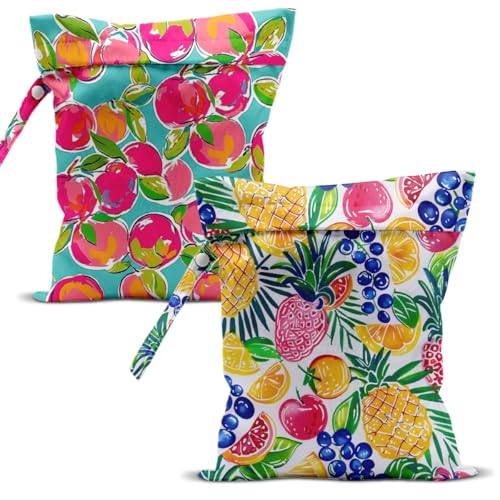 Swimsuit Bag Wet Bags for Travel Reusable Waterproof Dry Bags Diaper Bag Pineapple Peach Wet Bag for Swimsuit Towels Beach Gym 10.2×12.6 Inches - color: Pineapple Peach
