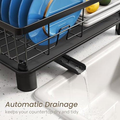 SNTD Dish Drying Rack for Small Kitchen Counter, 11" W x 15" L, Black - color: Black, size: 11" W x 15" L