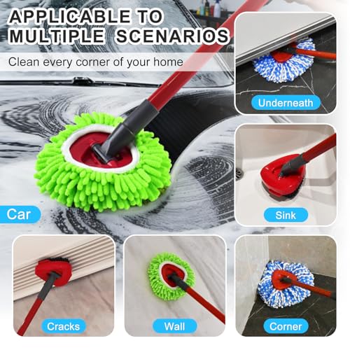 Mop Head Replacement for O Cedar, Spin Mop Replacement Head for Ocedar RinseClean 2 Tank System, Mop Heads Includeds 3 Mop Replacement Heads, 2 Upgrade Spin Scrub Brush, 1 Base & 1 Chenille Pad - size: for Ocedar 2 Tank