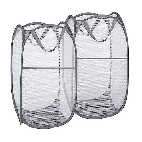 2 Pack Pop Up Laundry Hampers, Collapsible Mesh Laundry Basket, Foldable Clothes Hampers for Bathroom, College Dorm, Travel (Grey) - color: Grey