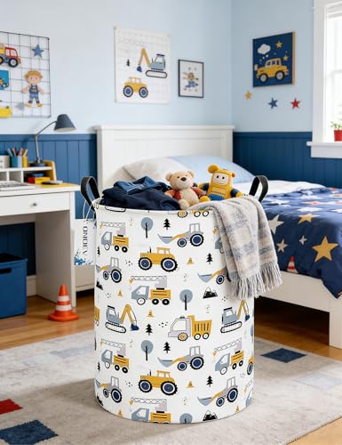 Round Collapsible Construction Truck Excavator Laundry Hamper - color: Round Excavator