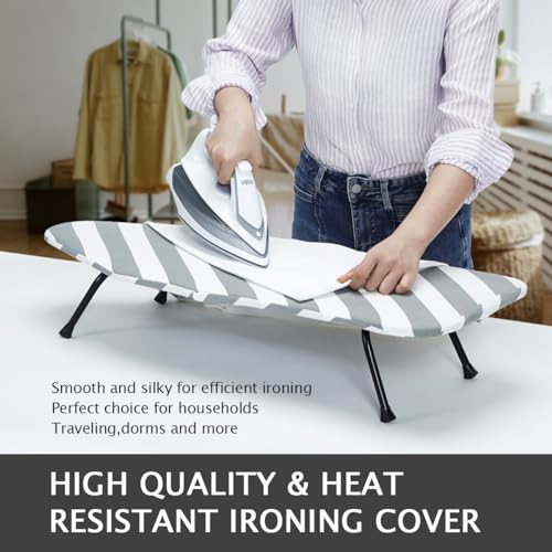 SheeChung Small Ironing Board 12"x32",Mini Ironing Board with Metal Mesh - style: Grey Striped-32x12