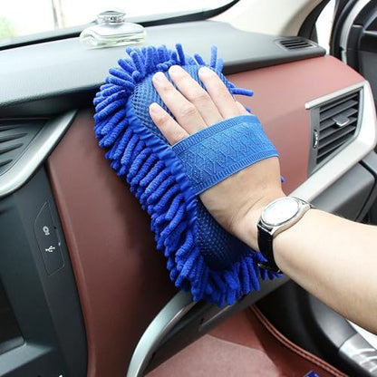 Microfiber Car Wash Sponge, Scratch-Free Vehicle Washing Mitt with Chenille & Mesh Sides, Highly Absorbent Sponge Lint-Free Cleaning Tool for Car Washing & Detailing (Blue) - color: Blue, 1 Pcs