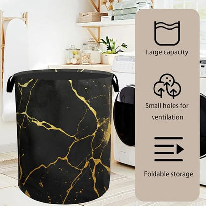 Black Marble Foldable Laundry Hamper - Waterproof Fabric Storage Basket with Handles, Clothes Hampers for Laundry,Bedroom,Dorm - color: Black Marble