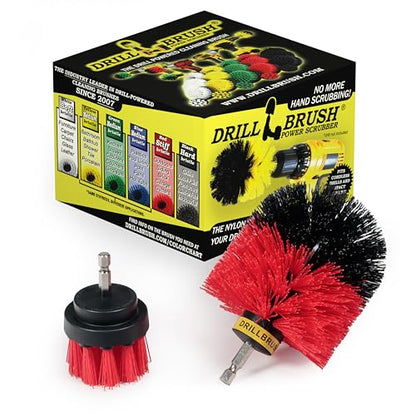 2 Piece Red Stiff Brush Cleaning Set - Gutter Cleaning Outdoor Brush Set - color: Red