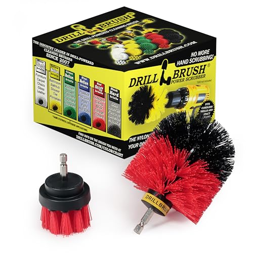 2 Piece Red Stiff Brush Cleaning Set - Gutter Cleaning Outdoor Brush Set - color: Red