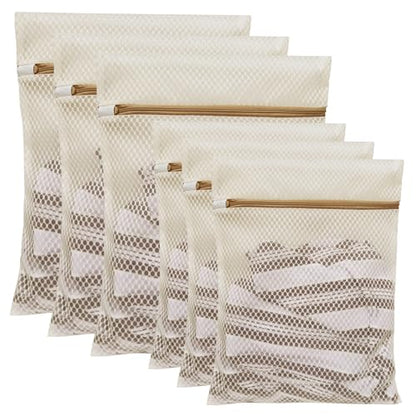 6Pcs Durable Honeycomb Mesh Laundry Bags for Delicates (3L 3M) Beige - color: Beige