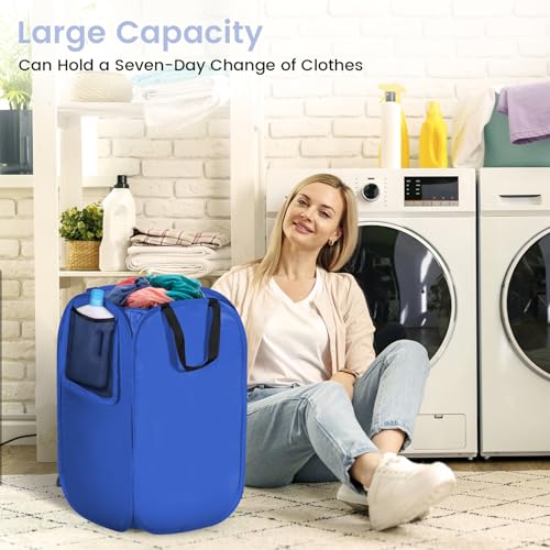 HOUSE AGAIN Upgraded Polyester Pop Up Laundry Hamper, Collapsible Laundry Baskets with Durable Handles Solid Bottom High Steel Frame and Side Pocket, Easy Open & Save space,Perfect for Storage(Blue) - color: Deep Blue, size: 1-Pack