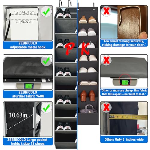 10 Tiers Shoe Organizer for Closet, 20 to 30 Pairs Shoe Rack Door - color: Grey