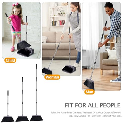 Broom and Dustpan Combo Set,55" Long Handle,Charcoal - color: Charcoal Black