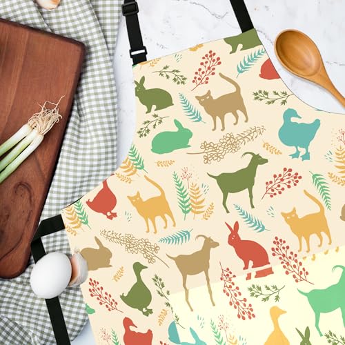 Adjustable Baking Aprons for Women - Cooking Aprons for Women with Pockets, Perfect for Baking Cooking Gradening - color: Animal