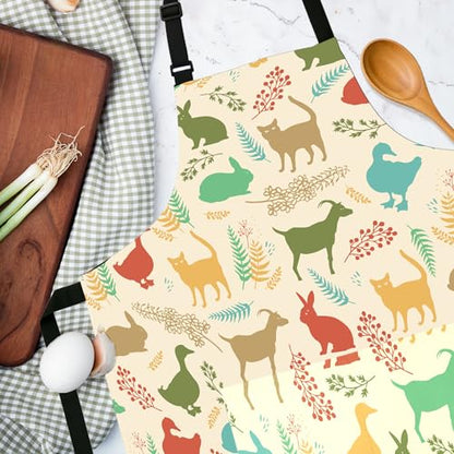 Adjustable Baking Aprons for Women - Cooking Aprons for Women with Pockets, Perfect for Baking Cooking Gradening - color: Animal