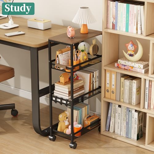 4-Tier Slim Utility Rolling Laundry Cart with Wheels, Easy to Assemble - color: Black, size: 9.1''
