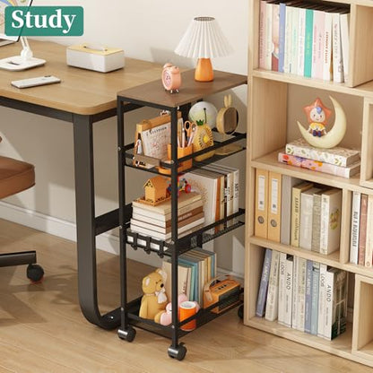 4-Tier Slim Utility Rolling Laundry Cart with Wheels, Easy to Assemble - color: Black, size: 9.1''