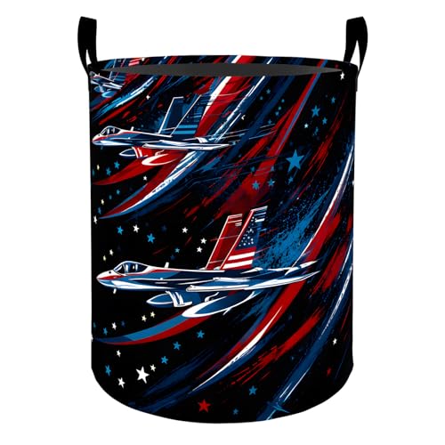 Air Force Aircraft Laundry Basket Hamper for Boys Girls Kids Adults, Foldable Waterproof Oxford Clothes Storage Bin, American Flag Organizer for Bedroom Bathroom Room Decor 19.7"x15.7" - style: Air Force Aircraft