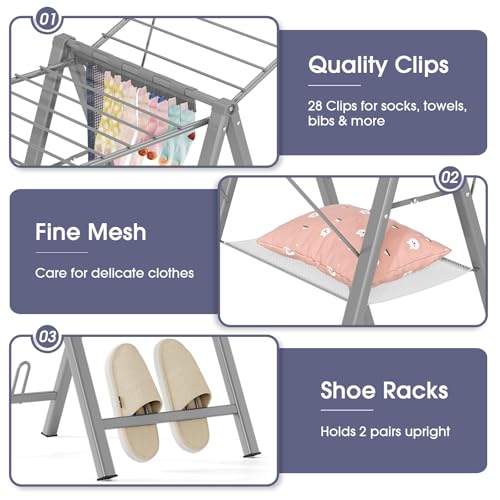 APEXCHASER Clothes Drying Rack, 67.7" L Height Adjustable, Foldable, Grey - color: Gray