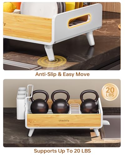 Urackify Bamboo Dish Drying Rack for Kitchen Counter, Stainless Steel,White - color: White, size: 1 Tier