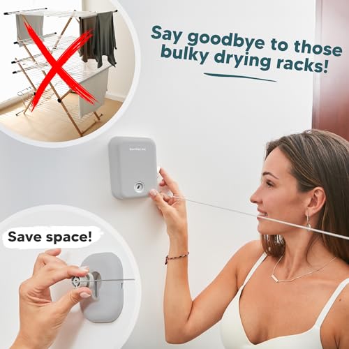 Indoor Outdoor Retractable Clothesline, Light Gray by GorillaLine - color: Light Gray