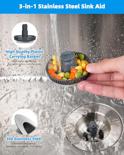 Hibbent Upgraded 3-in-1 Kitchen Sink Drain Strainer & Stopper Combo, Chrome - color: Chrome