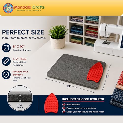 Mandala Crafts 8 × 10 Inch 100% New Zealand Wool Pressing Mat Ironing Pad - size: 8 X 10 Inches Mat