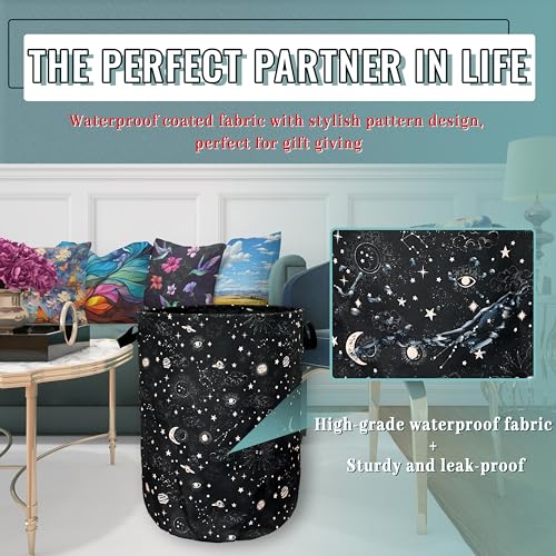 Moon and Stars Laundry Basket Oxford Cloth Foldable Hamper 18.9" x 16.5" - color: Funny Moon and Stars Galaxy