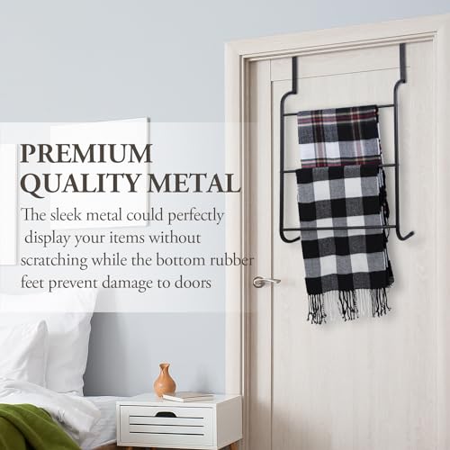 MyGift 3 Tier Over Door Bathroom Towel Rack Matte Black Metal Holder - color: Metal Black