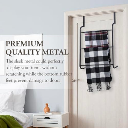 MyGift 3 Tier Over Door Bathroom Towel Rack Matte Black Metal Holder - color: Metal Black