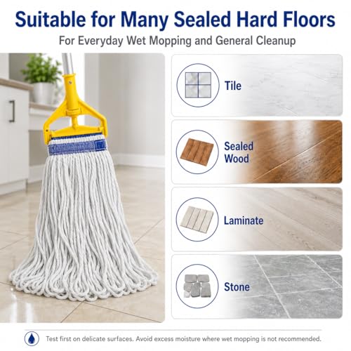 Tidy Monster 24 oz Loop End Mop Head, Heavy Duty Mop Head Replacement with 6 Inch Headband, Machine Washable String Mop Refill Fits Most Clamp and Side Loading Handles for Home & Commercial Cleaning - color: White